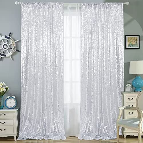 Book Cover Trlyc New Year Sequin Silver Curtains, Select You Size, 3FT*7FT Sparkly Silver Sequin Fabric Photography Backdrop, Best Wedding/Home/Party Fashion Decoration