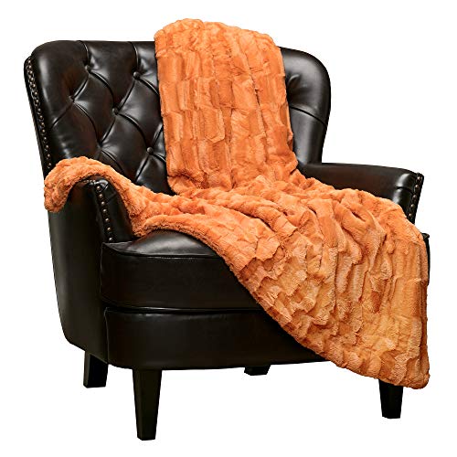 Chanasya Fuzzy Faux Fur Rectangular Embossed Throw Blanket - Super Soft and Warm Lightweight Reversible Sherpa for Couch, Home, Living Room, and Bedroom DÃ©cor (50x65 Inches) Orange