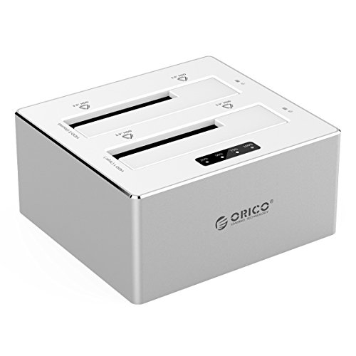 ORICO SATA III to USB 3.0 Dual Bay Hard Drive Docking Station Aluminum for 2.5" 3.5" HDD and SSD with Offline Clone Function, Supports 2 x 8TB Hard Drives