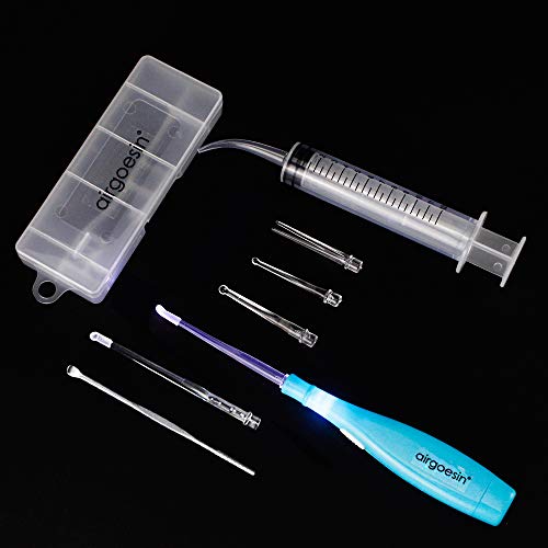 Airgoesinâ„¢ Upgraded Tonsil Stone Remover Tool or Earwax Removal, Blue, 5 Tips, Tonsillolith Pick Case + 1 Irrigator Fresh Breath Oral Rinse