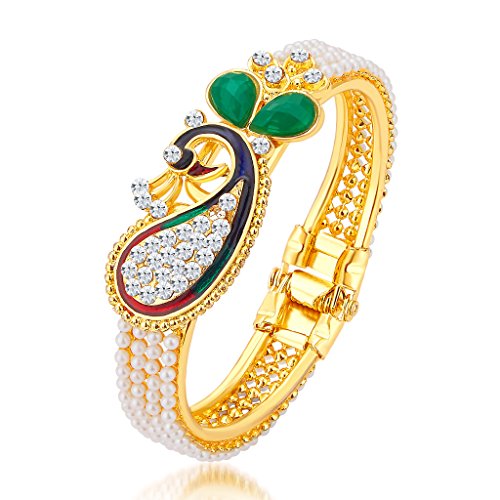 Sukkhi Women's Indian Traditional Bollywood Jewelry Collection Marquise Peacock Gold Plated AD Kada for Women