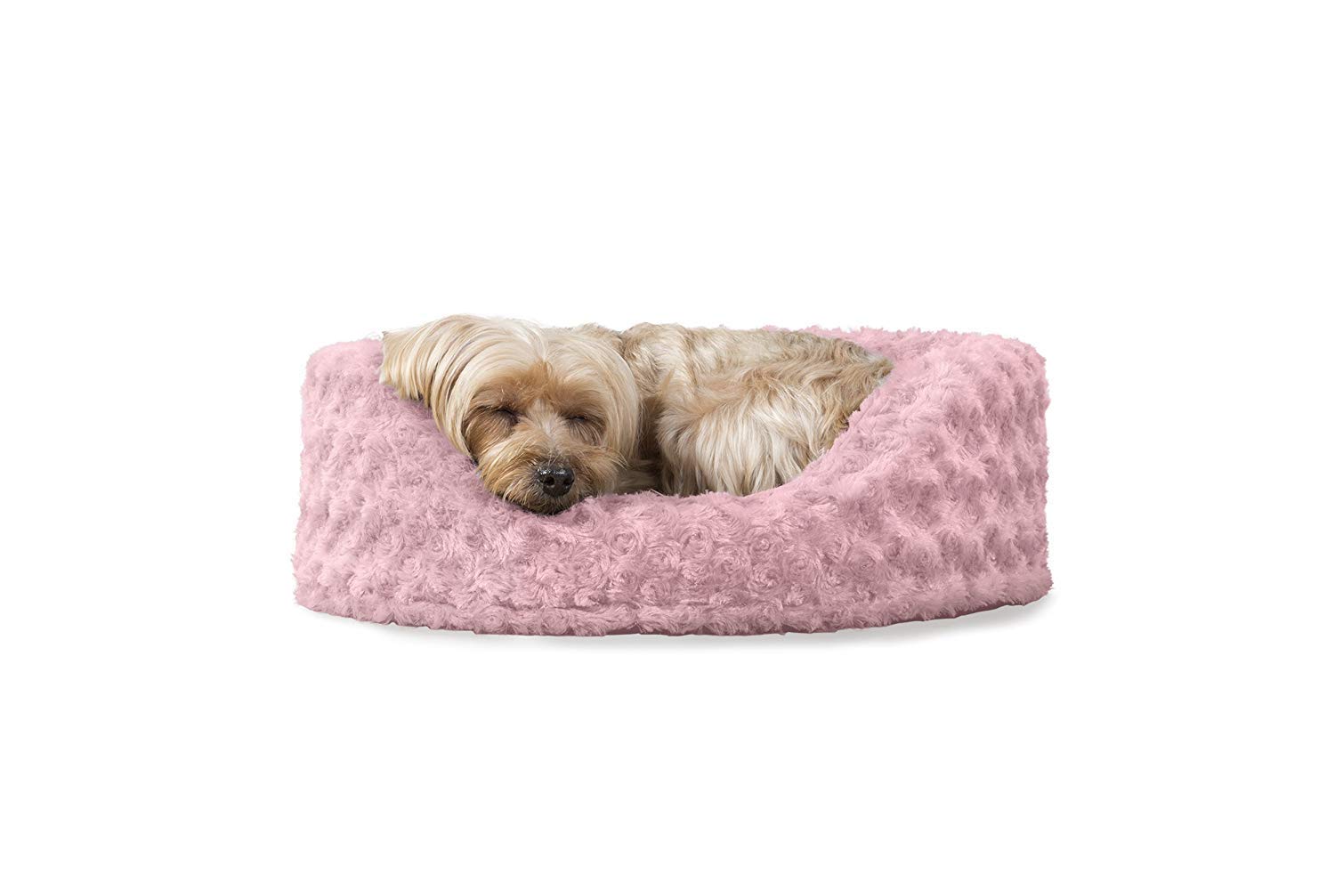 Furhaven Small Dog Bed Ultra Plush Curly Faux Fur Oval Lounger w/ Removable Washable Cover - Pink, Small Oval (Fiber-Filled Base) Small Plush Pink