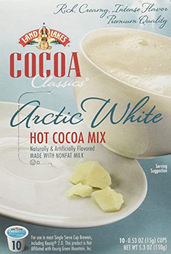 LAND O LAKES Cocoa Single Serve Cups | Hot Cocoa mix | Arctic White |10 Cup Box 15g (Packaging May Vary)