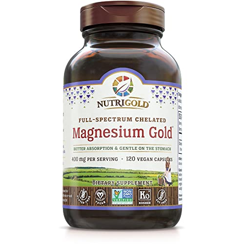 Nutrigold Chelated Supplement, 400 Mg, Highly Bioavailable Full-Spectrum Chelate Better Than Magnesium Glycinate, Malate, or Oxide, 120 Vegan Capsules