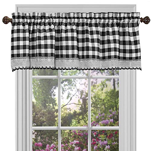 Book Cover Buffalo Check Plaid Gingham Custom Fit Window Curtain Treatments By GoodGram - Assorted Colors, Styles & Sizes (Single 14 in. Valance, Black)