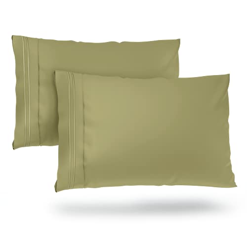 Book Cover Cosy House Collection Pillowcases Standard Size - Sage Green Luxury Pillow Case Set of 2 - Fits Queen Size Pillows - Premium Super Soft Hotel Quality - Cool & Wrinkle Free