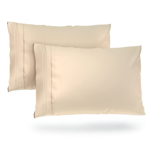 Cosy House Collection Pillowcases Standard Size - Cream Luxury Pillow Case Set of 2 - Fits Queen Size Pillows - Premium Super Soft Hotel Quality - Cool & Wrinkle Free