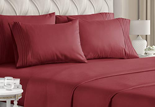 Book Cover Queen Size Sheet Set - 6 Piece Set - Hotel Luxury Bed Sheets - Extra Soft - Deep Pockets - Easy Fit - Breathable & Cooling Sheets - Wrinkle Free - Comfy - Burgundy Bed Sheets - Queens Sheets - 6 PC