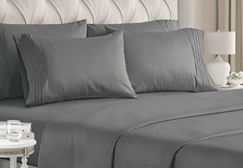 Book Cover King Size Sheet Set - 6 Piece Set - Hotel Luxury Bed Sheets - Extra Soft - Deep Pockets - Easy Fit - Breathable & Cooling Sheets - Wrinkle Free - Comfy - Gray - Grey Bed Sheets - Kings Sheets - 6 PC