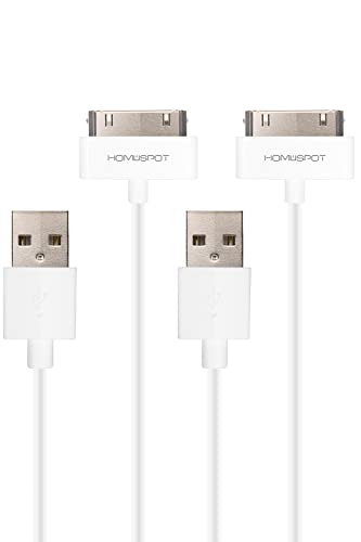 HomeSpot 30-pin Short Charger Cable [MFi Certified] for iPhone 4, iPhone 4S, iPad 1/2/3, iPod Touch, iPod Nano (White, 8 inches 20 cm, 2-Pack)