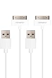 HomeSpot 30-pin Short Charger Cable [MFi Certified] for iPhone 4, iPhone 4S, iPad 1/2/3, iPod Touch, iPod Nano (White, 8 inches 20 cm, 2-Pack)