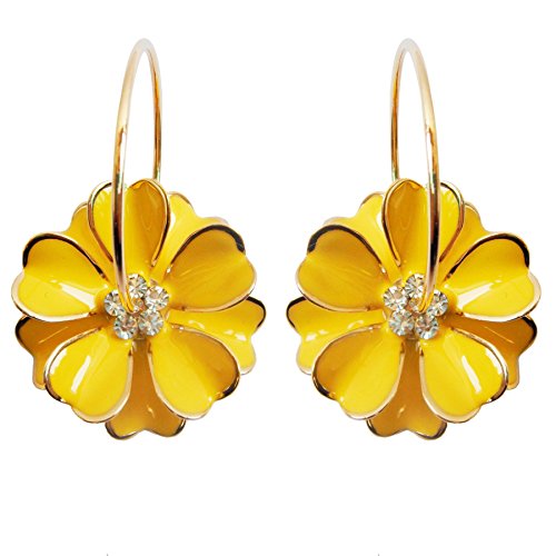 Navachi 18k Gold Plated Yellow Enamel Flower Crystal Az2817e Hoop Earrings(dia. 3cm)