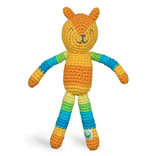 Green Sprouts Animal Friend Rattle Made from Organic Cotton | Encourages Whole Learning The Healthy & Natural Way | Crocheted by Hand, Soft & Flexible, Playful Rattle Sound