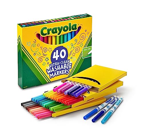Book Cover Crayola 40 ct Ultra-Clean Fine Line Markers; Washable, Fine Tip for details,Coloring Supplies for Adults and Kids, Bright & Bold