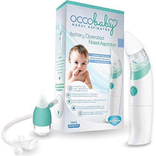 Book Cover OCCObaby Baby Nasal Aspirator - Safe Hygienic and Quick Battery Operated Nose Cleaner with 3 Sizes of Nose Tips Includes Bonus Manual Nose Sucker for Newborns and Toddlers (Limited Edition)
