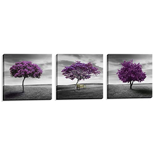 Book Cover NUOLAN Canvas Print 3 Panels PURPLE TREES Modern Landscape Framed Canvas Wall Art -P3L3030-003