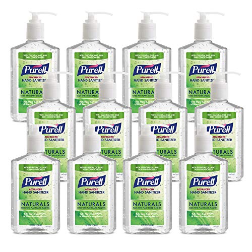 Book Cover Purell NATURALS Advanced Hand Sanitizer Gel, with Skin Conditioners and Essential Oils, 12 fl oz Counter Top Pump Bottle (Case of 12) - 9629-12