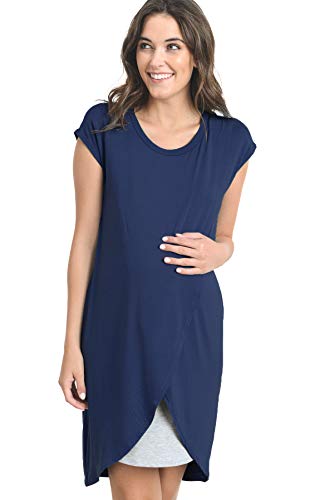 HELLO MIZ Color Block Asymmetrical Breastfeeing Maternity Nursing Dress