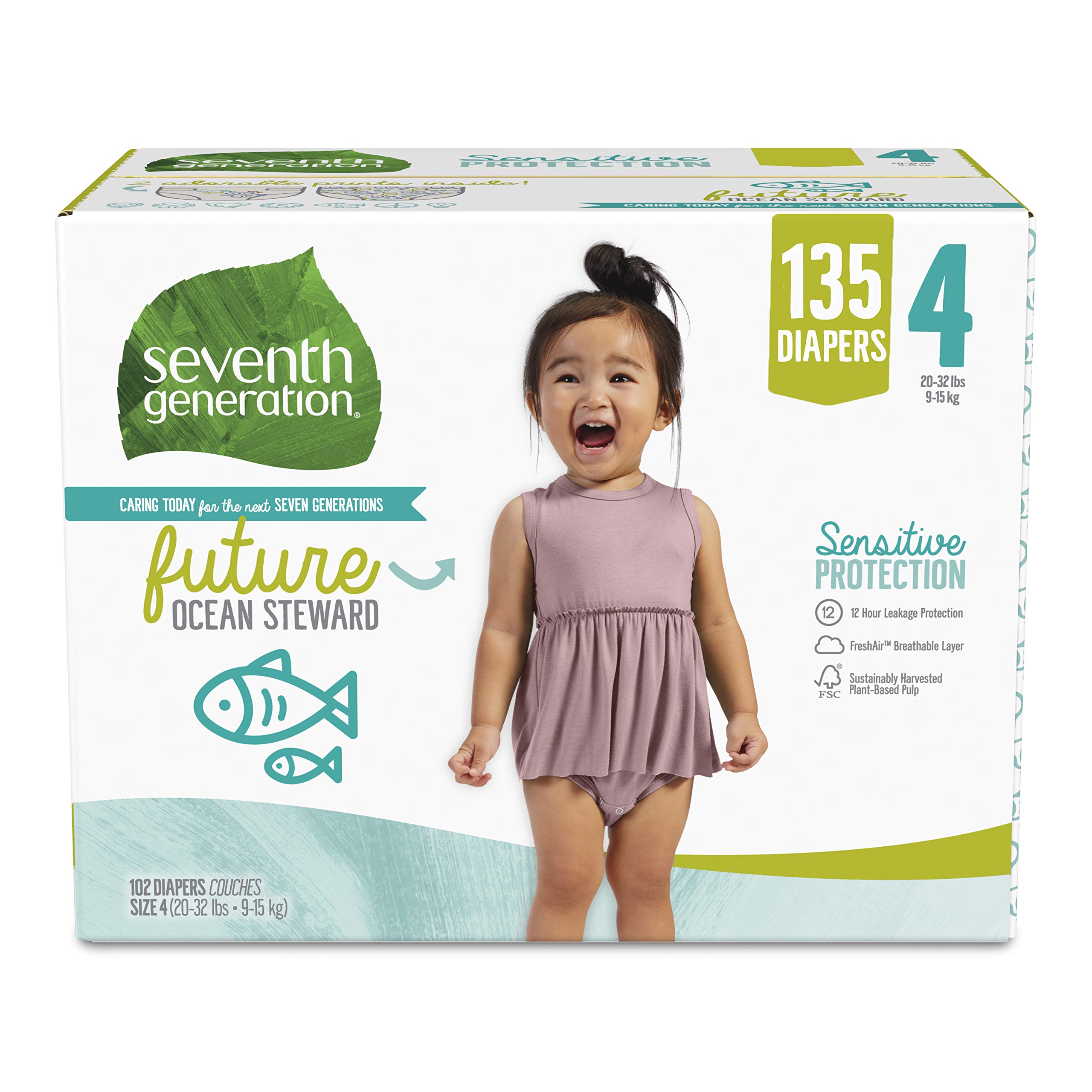 Book Cover Seventh Generation Baby Diapers, Size 4, 135 Count (Pack of 1)