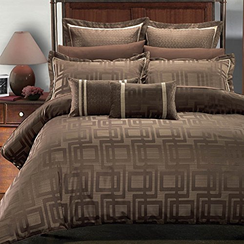 Book Cover Deluxe & Rich Contemporary Jacquard Design in Warm Stylish Tones Janet Comforter Set, Elegant and Contemporary Bedding, 8 Piece King / California King Size Comforter Set, Charcoal Brown and Beige