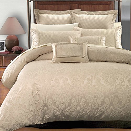 Book Cover Deluxe & Rich Contemporary Jacquard Design in Warm Stylish Tones Sara Duvet Cover Set (White Down Alt. Comforter Included), 8 Piece King / California King Size Comforter Set, Multi-Tone of Beige