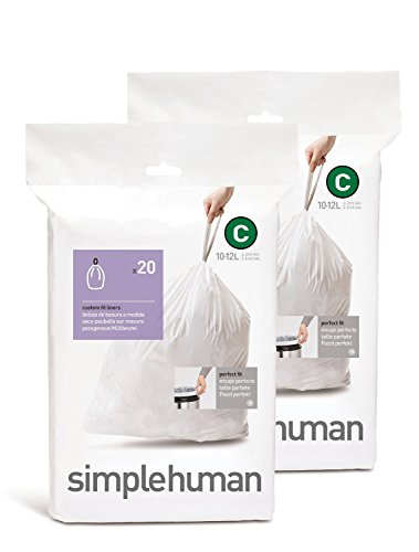 Book Cover simplehuman Custom Fit Trash Can Liner C, 10 Liters / 2.6 Gallons, 20 Count (Pack of 2)
