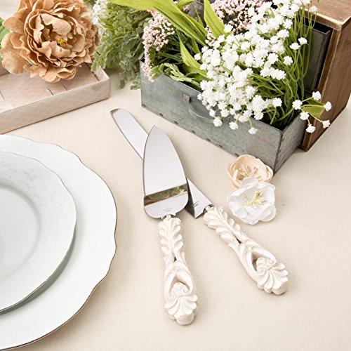 Fashioncraft Vintage Baroque Design Antique Ivory Server and Cake Knife Set, One Size,