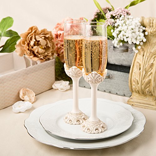 Fashioncraft Vintage Champagne Glasses Baroque Design Antique Ivory Set of Toasting Flutes, One Size,