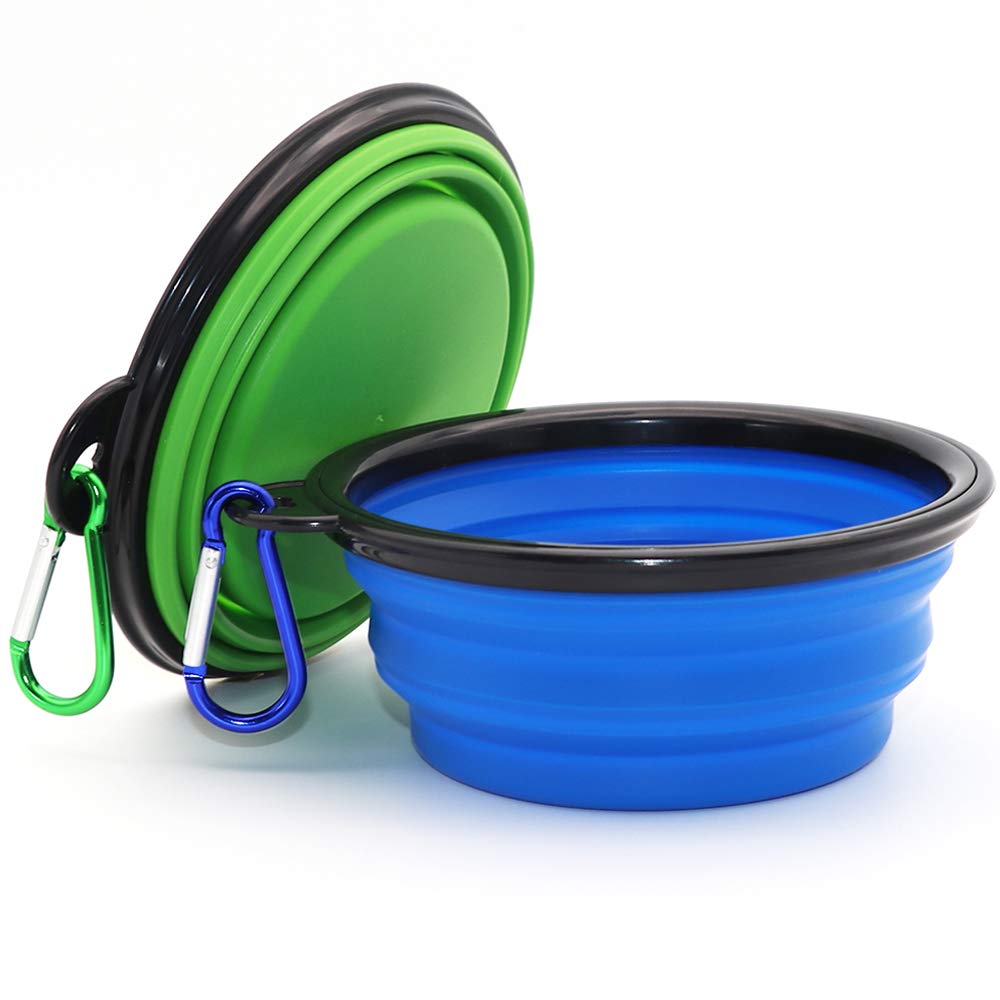 COMSUN 2-Pack Collapsible Dog Bowl, Foldable Expandable Cup Dish for Pet Cat Food Water Feeding Portable Travel Bowl Blue and Green Green + Blue