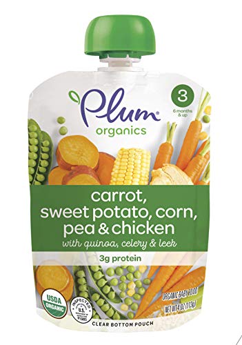 Book Cover Plum Organics Stage 3, Organic Baby Food, Carrot, Sweet Potato, Corn, Pea and Chicken, 4 ounce pouches (Pack of 12) (Packaging May Vary)