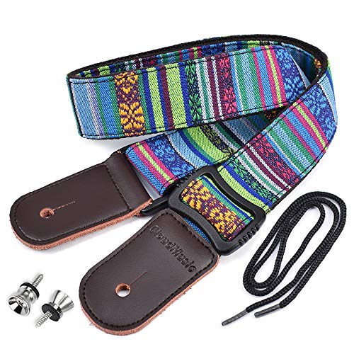 Book Cover CLOUDMUSIC Colorful Hawaiian Vintage Ethnic Cotton Ukulele Strap Blue For Soprano Concert Tenor Baritone Strings Instruments (National Blue)