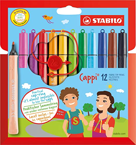 Feutre de coloriage - STABILO Cappi - Étui carton de 12 feutres pointe moyenne + 1 lacet d'attache