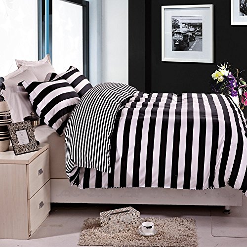 NTBAY 3 Pieces Microfiber Striped Duvet Cover Set, Ultra Soft Zipper Closure, Black and White, King