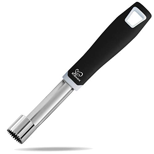 K Basix Apple Corer - Stainless Steel - Commercial Grade Metal with Soft Rubber Handle - Free E-book - Premier Kitchen Utensil for Coring - Best Tool for Pear & Other Fruits - Core Remover