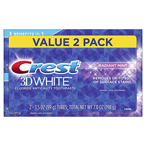 Book Cover Crest 3D White Whitening Toothpaste, Radiant Mint, 3.5 Ounce (Pack of 2)