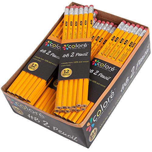 Book Cover Colore #2 Pencils With Eraser Tops - HB Graphite/No 2 Yellow Wood Pencil Great School Art Supplies For Writing, Drawing & Sketching - Suitable For Kids & Adults - 144 Count
