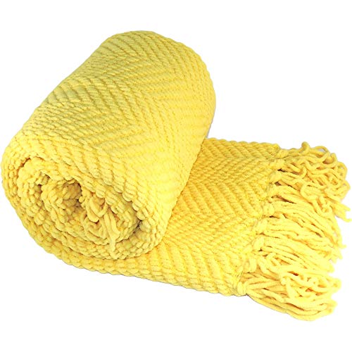 Book Cover Home Soft Things Knitted Tweed Throw Couch Cover Blanket, 50 x 60, Sunshine Yellow
