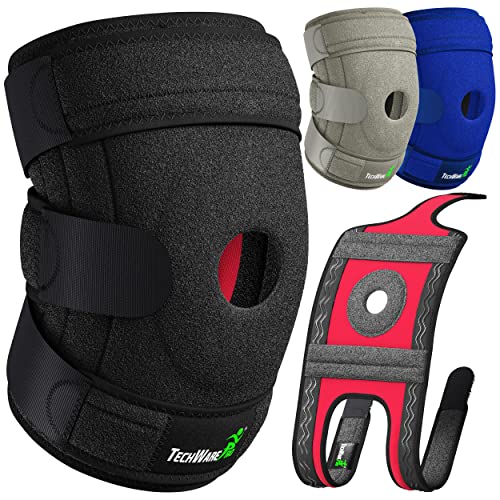 TechWare Pro Knee Brace Support - Relieves ACL, LCL, MCL, Meniscus Tear, Arthritis, Tendonitis Pain. Open Patella Dual Stabilizers Non Slip Comfort Neoprene. Adjustable Bi-Directional Straps - Large
