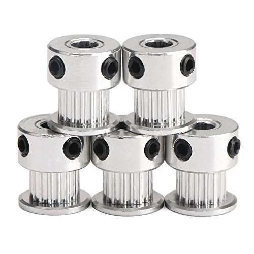DROK 5PCS Aluminum GT2 Timing Belt Pulley 16 Teeth Bore 5mm Width 6mm and Wrench for RepRap 3D Printer Prusa i3