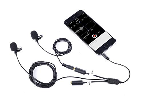 Book Cover Movo Professional Lavalier Lapel Clip-on Interview Podcast Microphone with Secondary Mic and Headphone Monitoring Input for iPhone, iPad, Samsung, Android Smartphones, Tablets - Podcast Equipment
