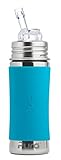 Pura Kiki 11oz/325ml Stainless Steel Straw Bottle w/Sleeve, 100% Plastic-Free, MadeSafe Certified, 100% Medical-Grade Silicone Straw for Kids, Toddlers, Preschoolers, Babies & Infant – Aqua
