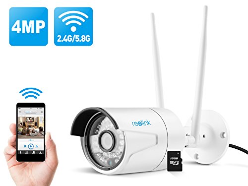 Reolink RLC-410WS 4MP Super HD 2.4/5Ghz Dual Band Wi-Fi Wireless Security IP Camera, Fixed Bullet with 16GB Micro SD
