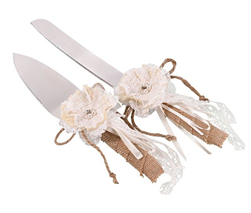 Lillian Rose Rustic Country Burlap Wedding Cake Knife Server, 13" x 5.5" x 2", Brown