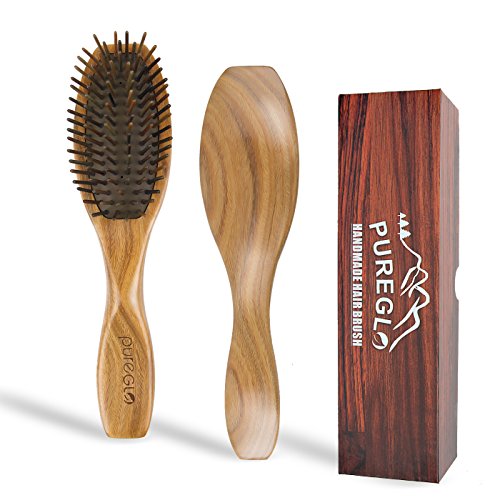 Natural Wooden Hair Brush [Gift Box] - Best Detangling Hairbrush for Curly Wavy Straight Dry Wet Oily Thick or Fine Hair, Reduce Frizz and Breakage for Women Men and Kids, Sandalwood Paddle Bristle