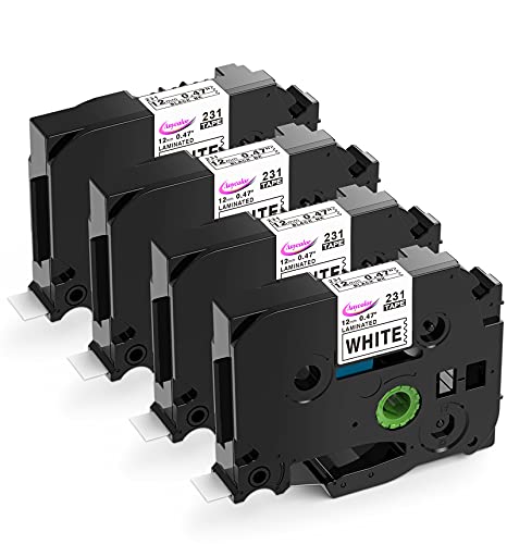 Anycolor Compatible Label Maker Tape 12mm 0.47 inch Laminated Tape TZe-231 TZ-231 TZe231 Black on White for P-Touch TZe Label Maker D210 H110 D600 D400 1880 1280 D200 H100, 4-Pack