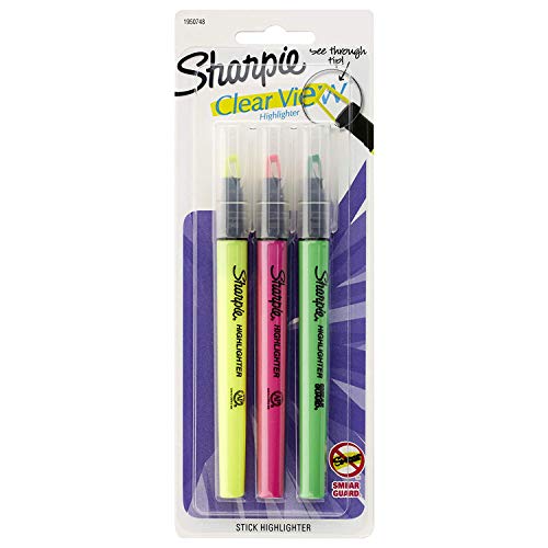 Book Cover Sharpie Clear View Highlighters 3/Pkg-Yellow, Green, & Pink