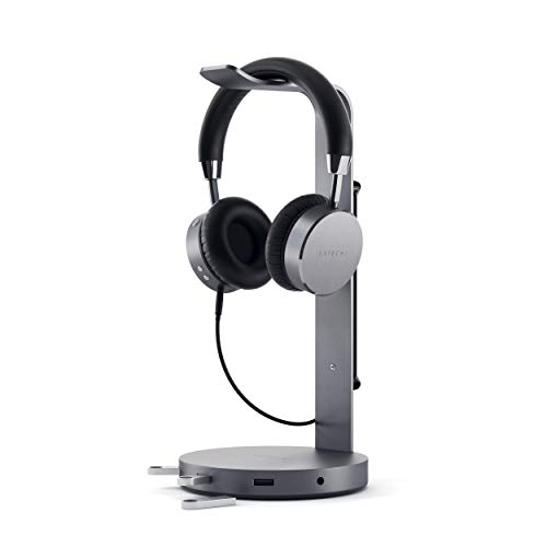 Satechi Aluminum USB Headphone Stand Holder with 3 USB 3.0 Ports & 3.5mm AUX Port - Universal Fit - Compatible with Satechi, Bose, Sony, Beats, JBL, Panasonic, AKG (V1, Space Gray)