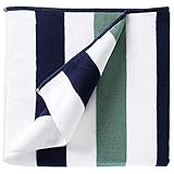 Laguna Beach Textile Co. Striped Cabana Beach Towel - Oversized, Plush 630 GSM Cotton - Midnight Blue & Seafoam Green