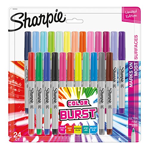 Book Cover Sharpie Color Burst Permanent Markers, Ultra Fine Point, Assorted Colors, 24-Count