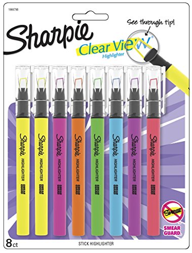 Book Cover Sharpie Clear View Highlighter Stick, Assorted, 8 Pack (1966798)